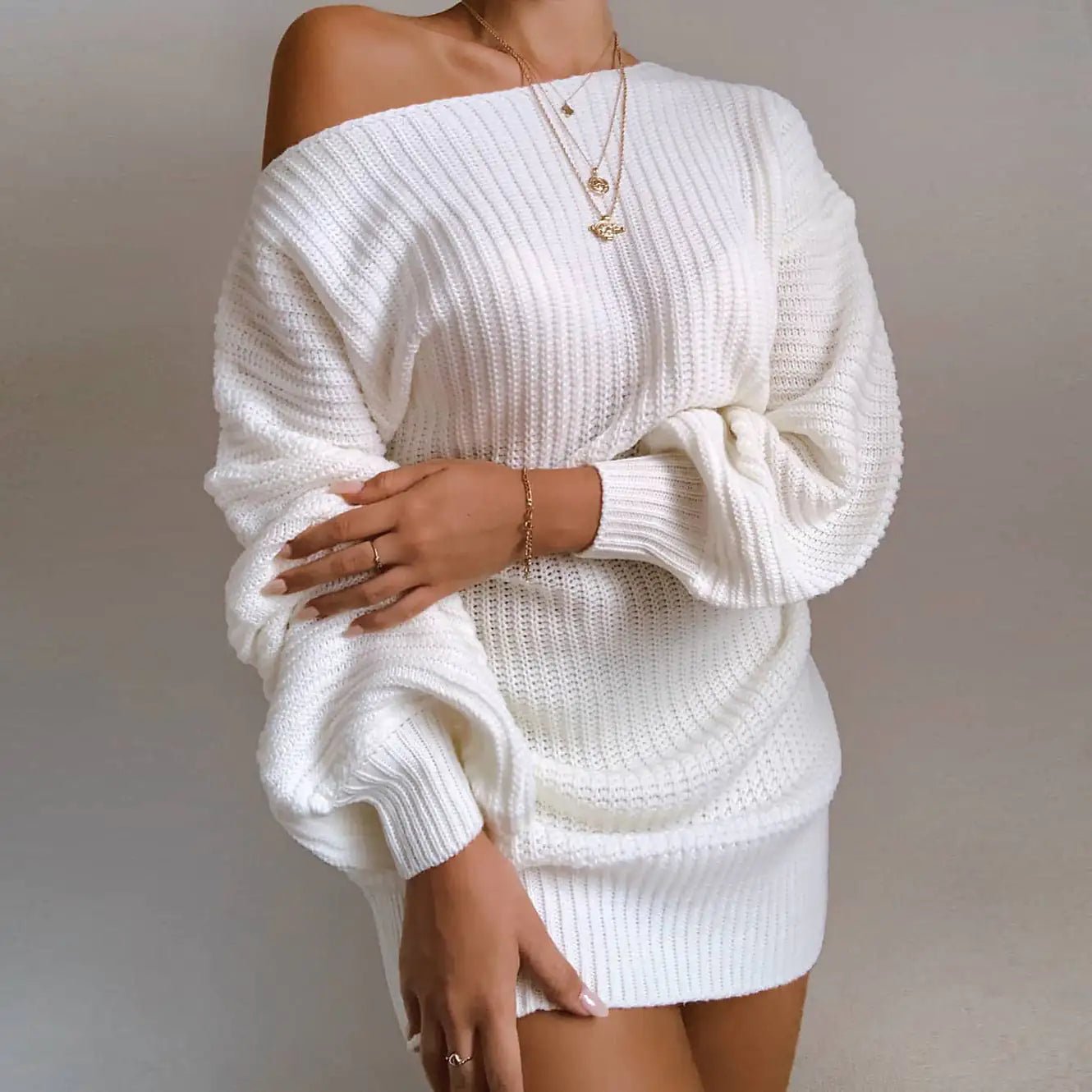 Off - Shoulder Women's Knitted Sweater Dress - Allure SocietyCasualwear Dresses