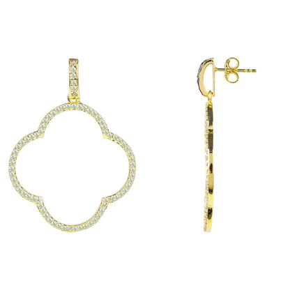 Open Clover Large Drop Earrings White Cz Gold - Allure SocietyEarrings