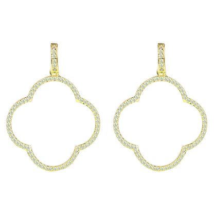 Open Clover Large Drop Earrings White Cz Gold - Allure SocietyEarrings