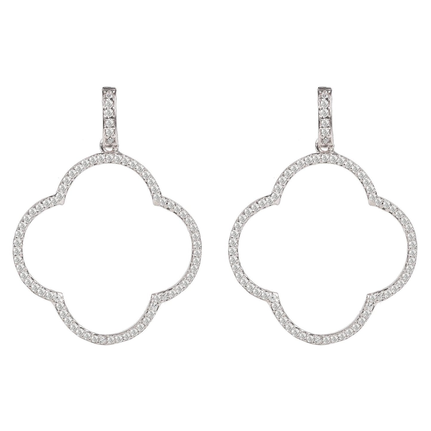 Open Clover Large Drop Earrings White Cz Silver - Allure SocietyEarrings