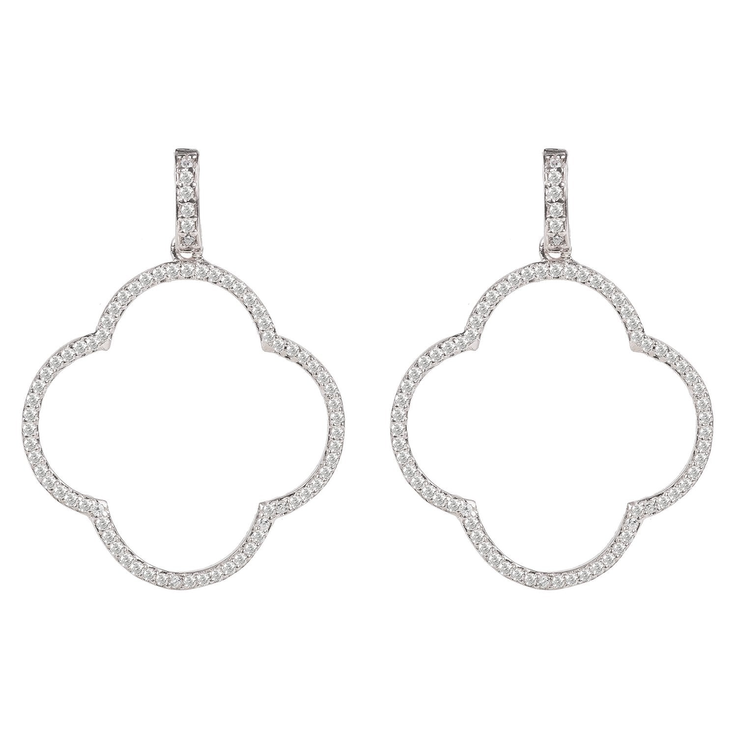 Open Clover Large Drop Earrings White Cz Silver - Allure SocietyEarrings