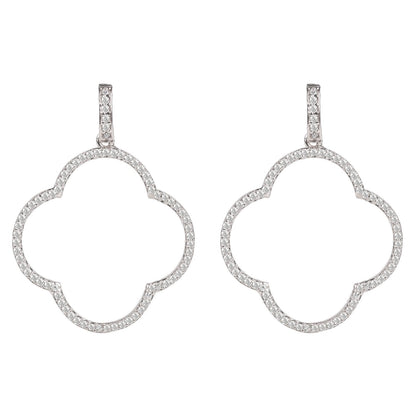 Open Clover Large Drop Earrings White Cz Silver - Allure SocietyEarrings