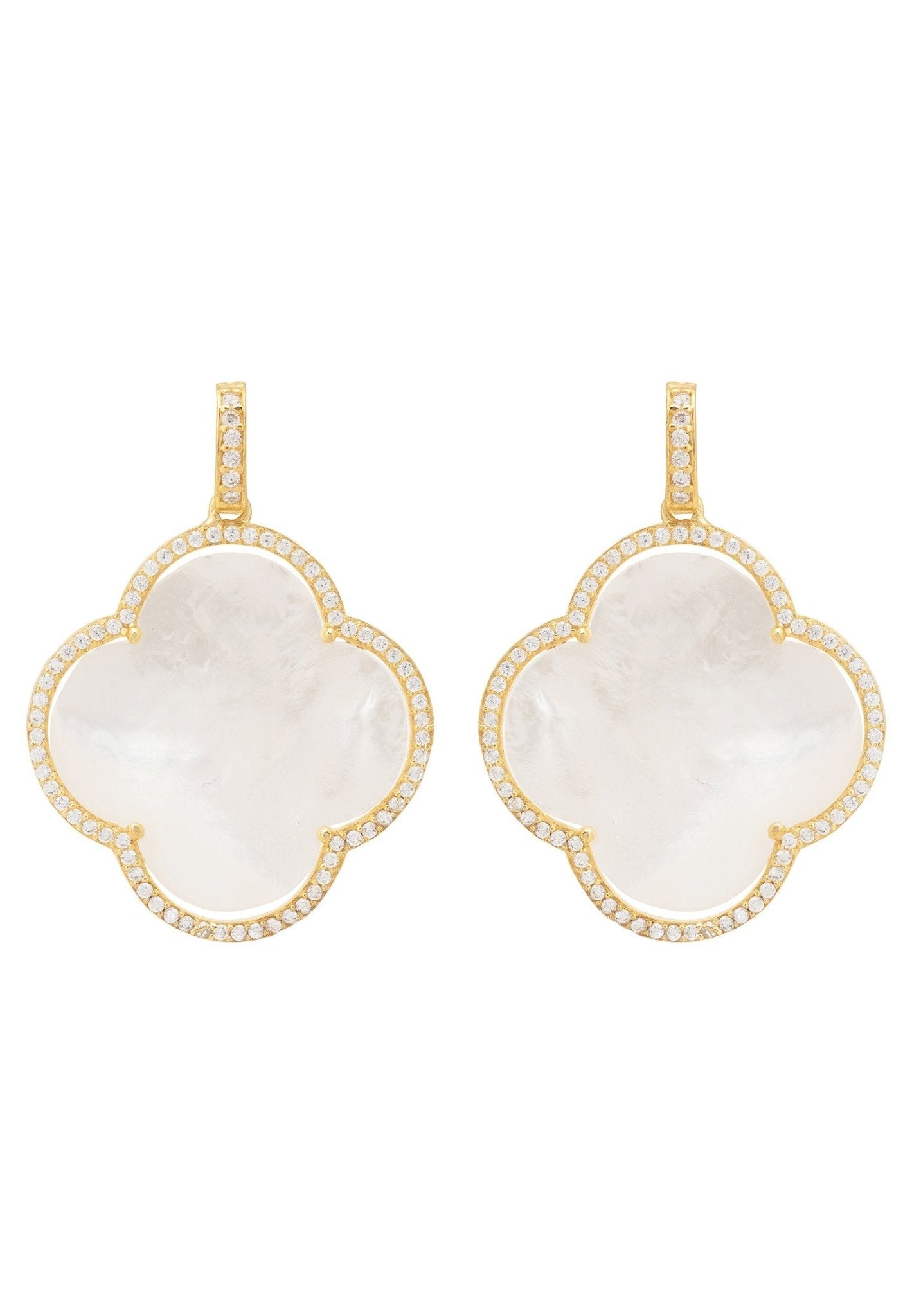 Open Clover Large Mother Of Pearl Gemstone Earrings Gold - Allure SocietyEarrings