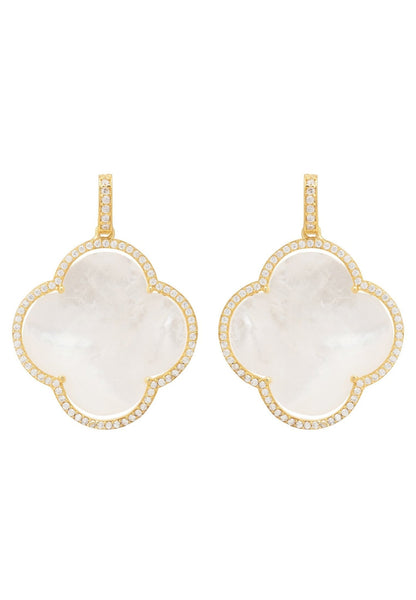 Open Clover Large Mother Of Pearl Gemstone Earrings Gold - Allure SocietyEarrings