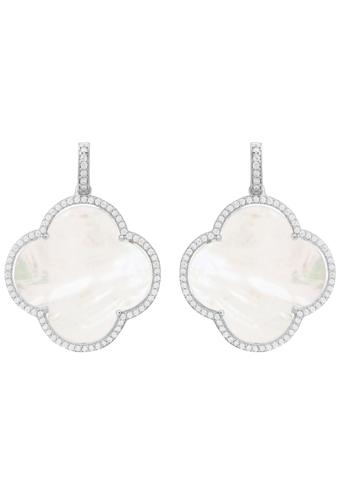 Open Clover Large Mother Of Pearl Gemstone Earrings Silver - Allure SocietyEarrings