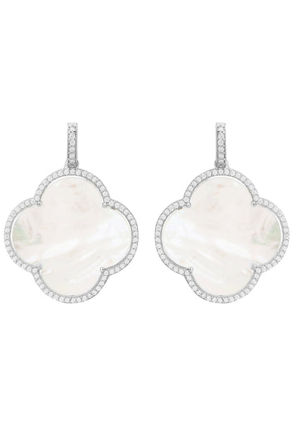 Open Clover Large Mother Of Pearl Gemstone Earrings Silver - Allure SocietyEarrings