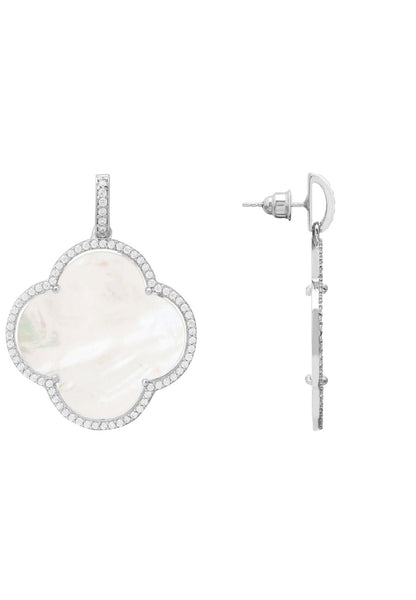 Open Clover Large Mother Of Pearl Gemstone Earrings Silver - Allure SocietyEarrings