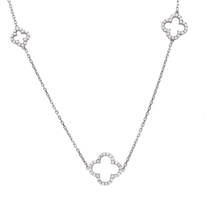 Open Clover Long White Cz Necklace Silver - Allure SocietyNecklaces