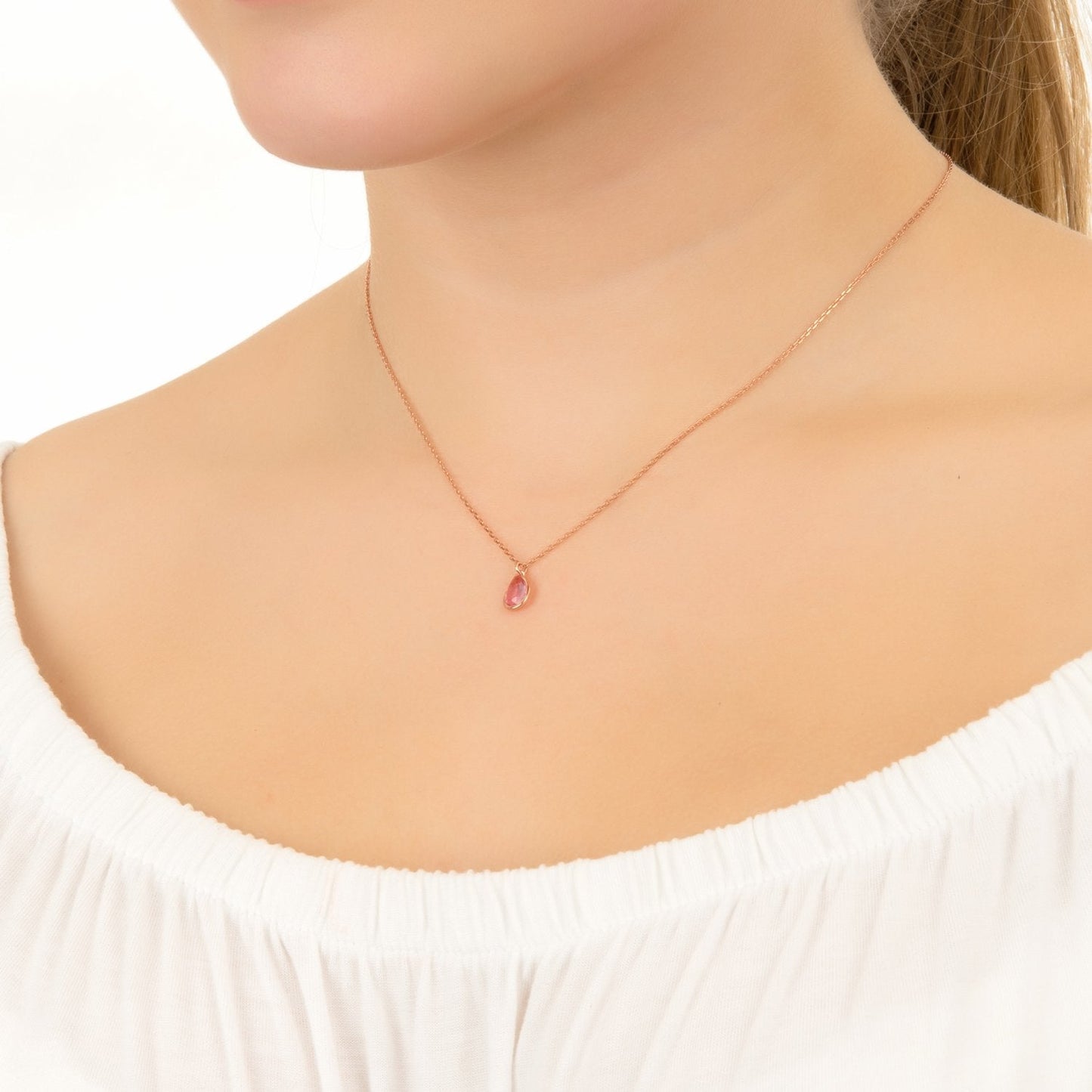 Pisa Mini Teardrop Necklace Rosegold Pink Tourmaline - Allure SocietyNecklaces