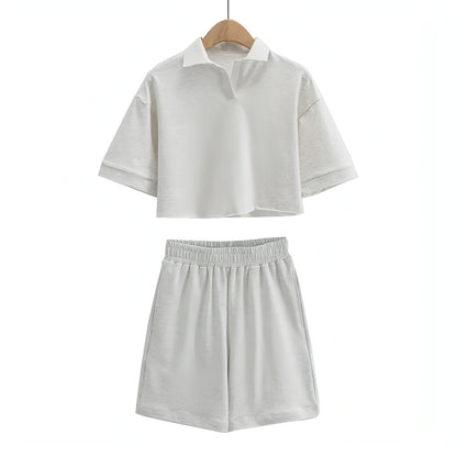 Polo Neckline Crop Top and Shorts Two - piece Sports Set - Allure SocietyCasualwear Sets