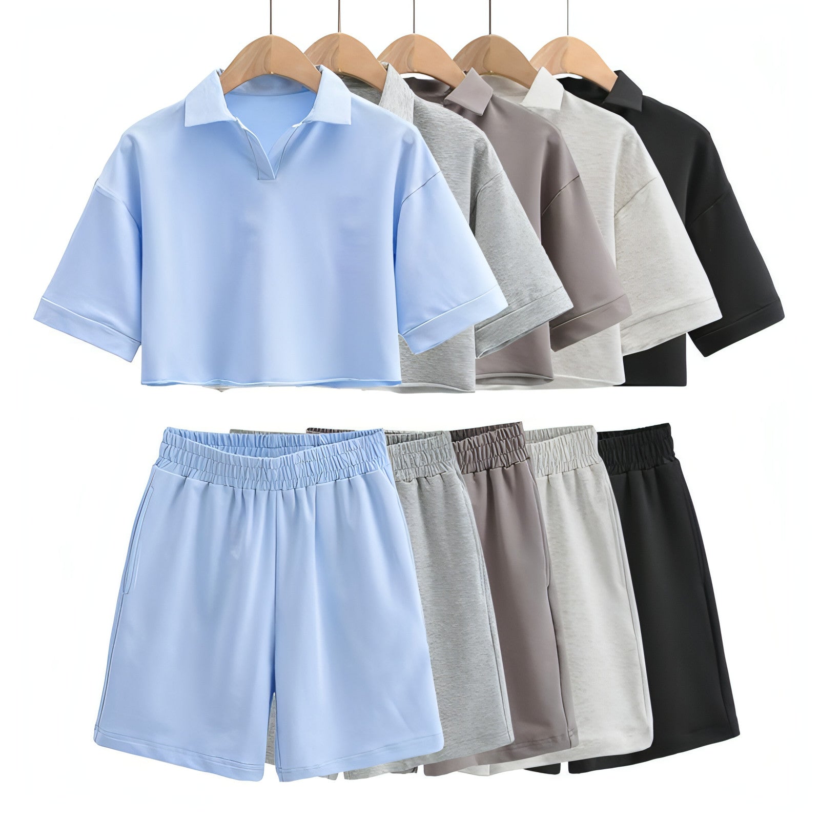 Polo Neckline Crop Top and Shorts Two - piece Sports Set - Allure SocietyCasualwear Sets