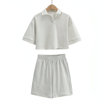 Polo Neckline Crop Top and Shorts Two - piece Sports Set - Allure SocietyCasualwear Sets