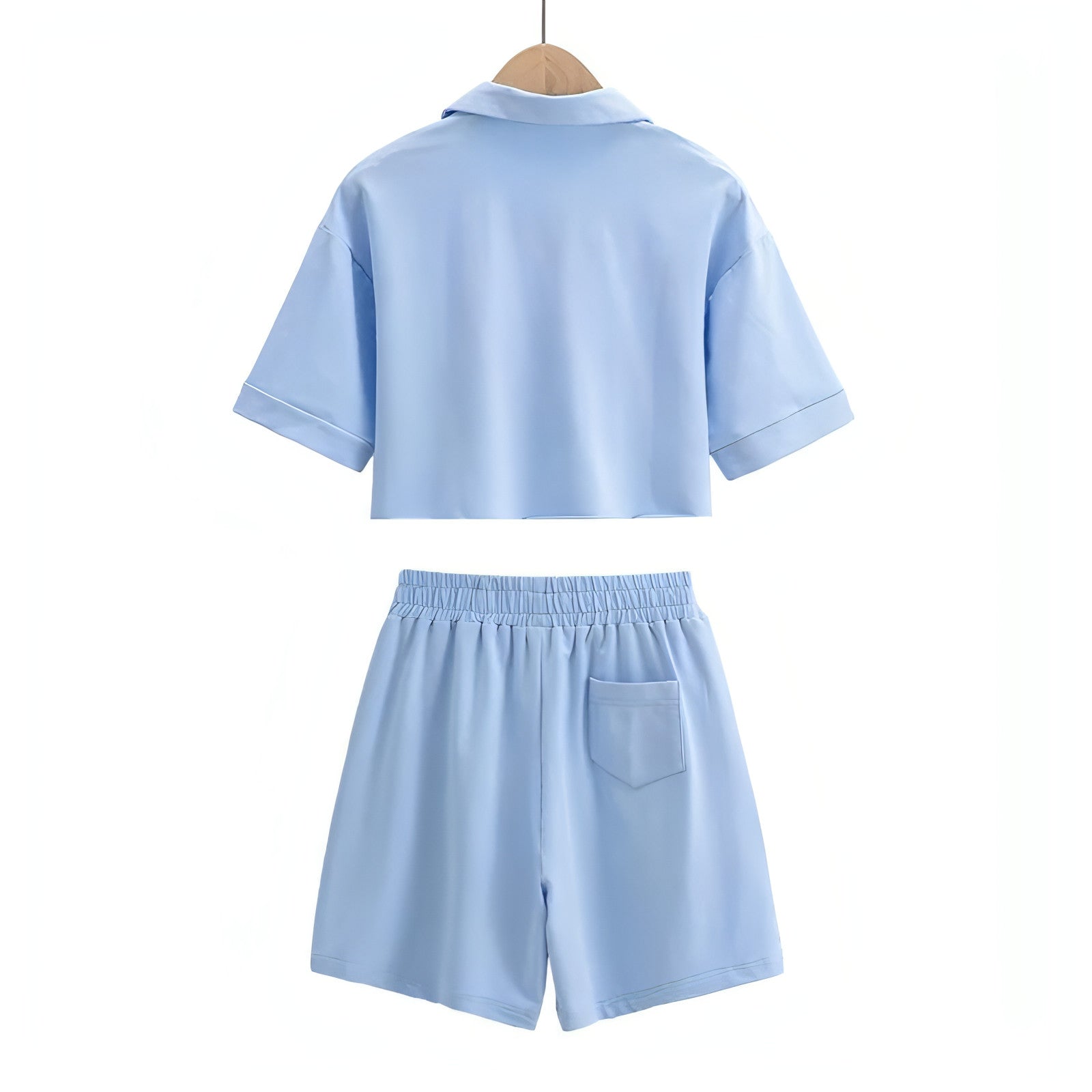 Polo Neckline Crop Top and Shorts Two - piece Sports Set - Allure SocietyCasualwear Sets