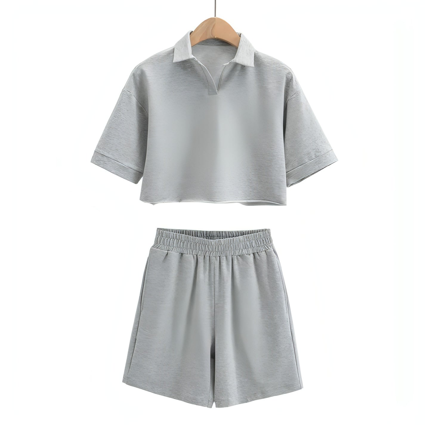 Polo Neckline Crop Top and Shorts Two - piece Sports Set - Allure SocietyCasualwear Sets