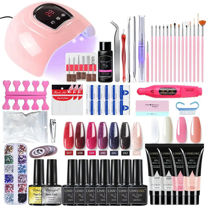 Poly Nail Gel Kit With 54W UV Lamp - Allure SocietyFalse Nail Kits and Dryers