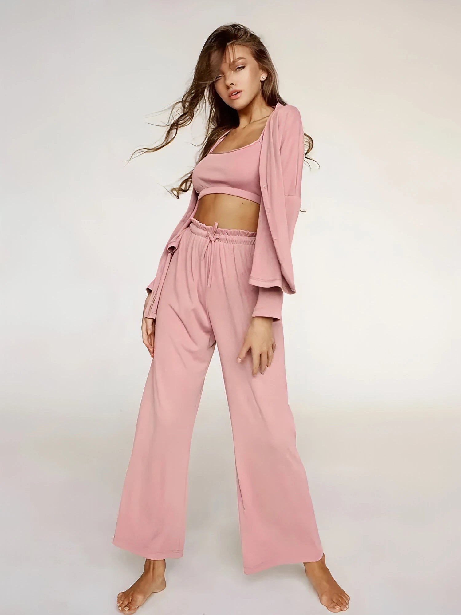 Ribbed Drop Sleeve Sleepwear Set - Allure SocietyLoungewear Sets