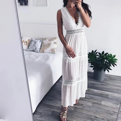 Sexy Deep V - Neck Lace Maxi Dress - Allure SocietyCasualwear Dresses