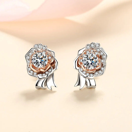 Silver Sparkling Rose Stud Earrings - Allure SocietyEarrings