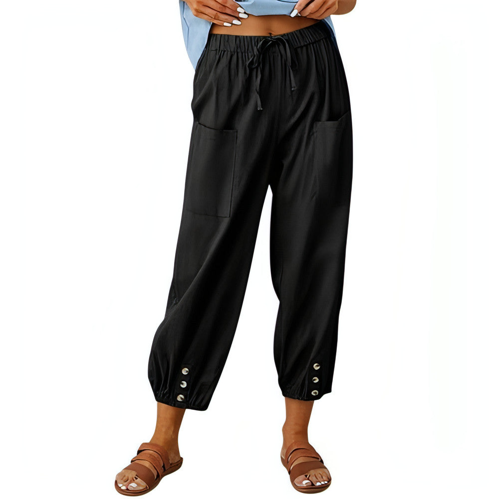 Solid Color Drawstring Elastic Waist Pants - Allure SocietyCasualwear Pants