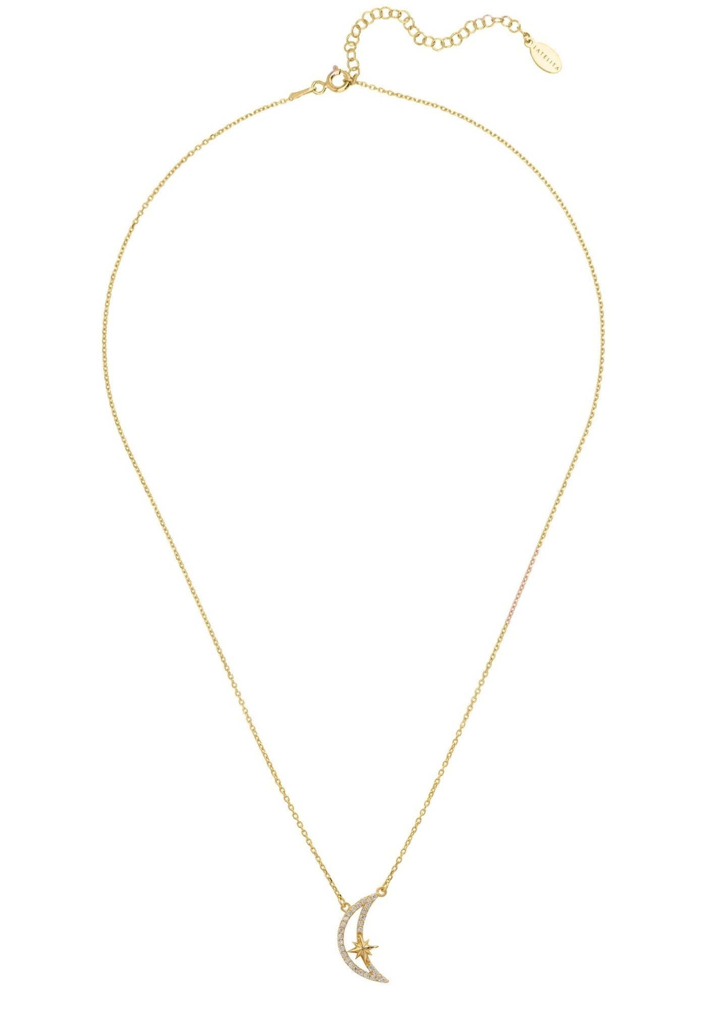 Sparkling Crescent Moon And Star Necklace Gold - Allure SocietyNecklaces