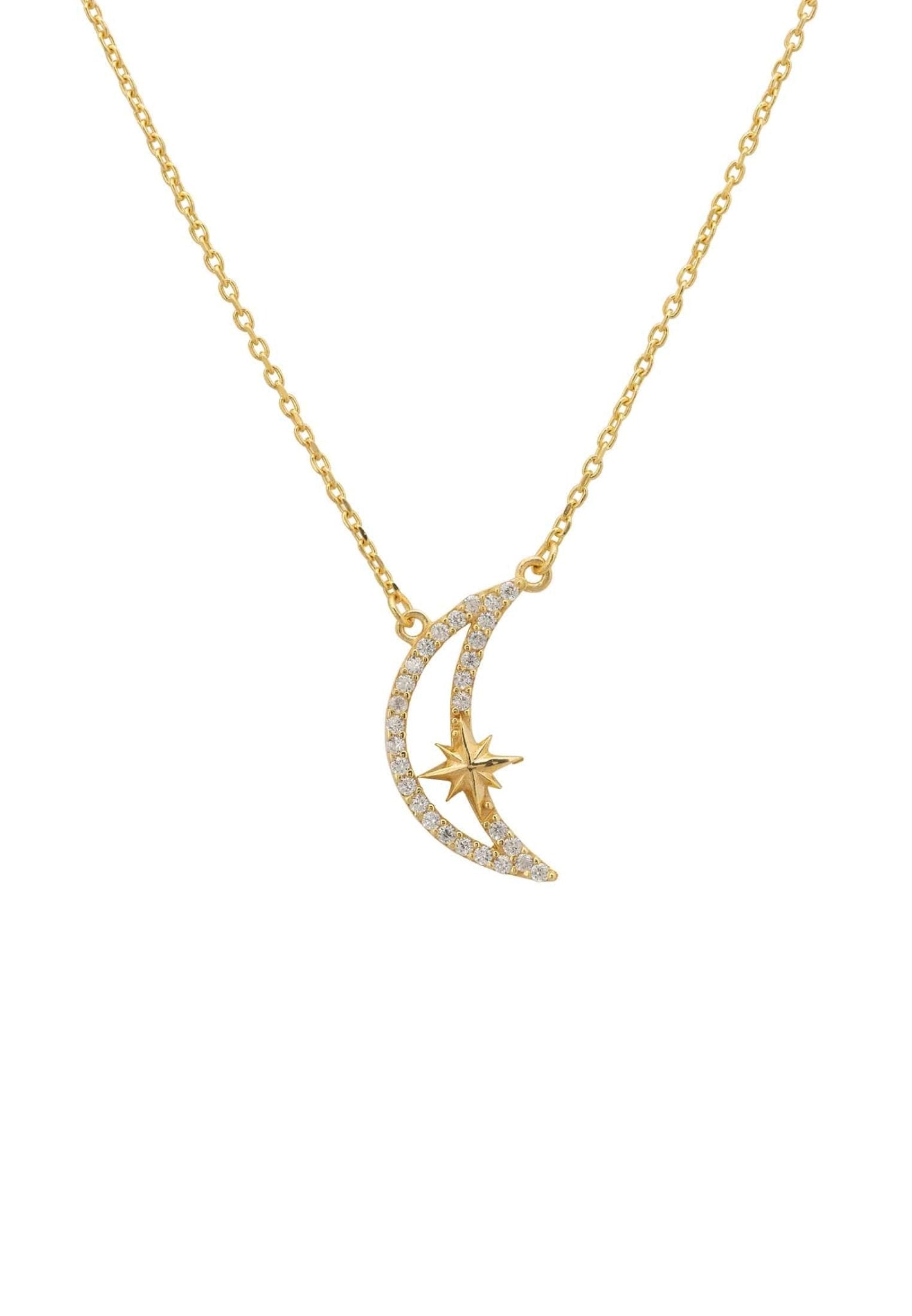 Sparkling Crescent Moon And Star Necklace Gold - Allure SocietyNecklaces