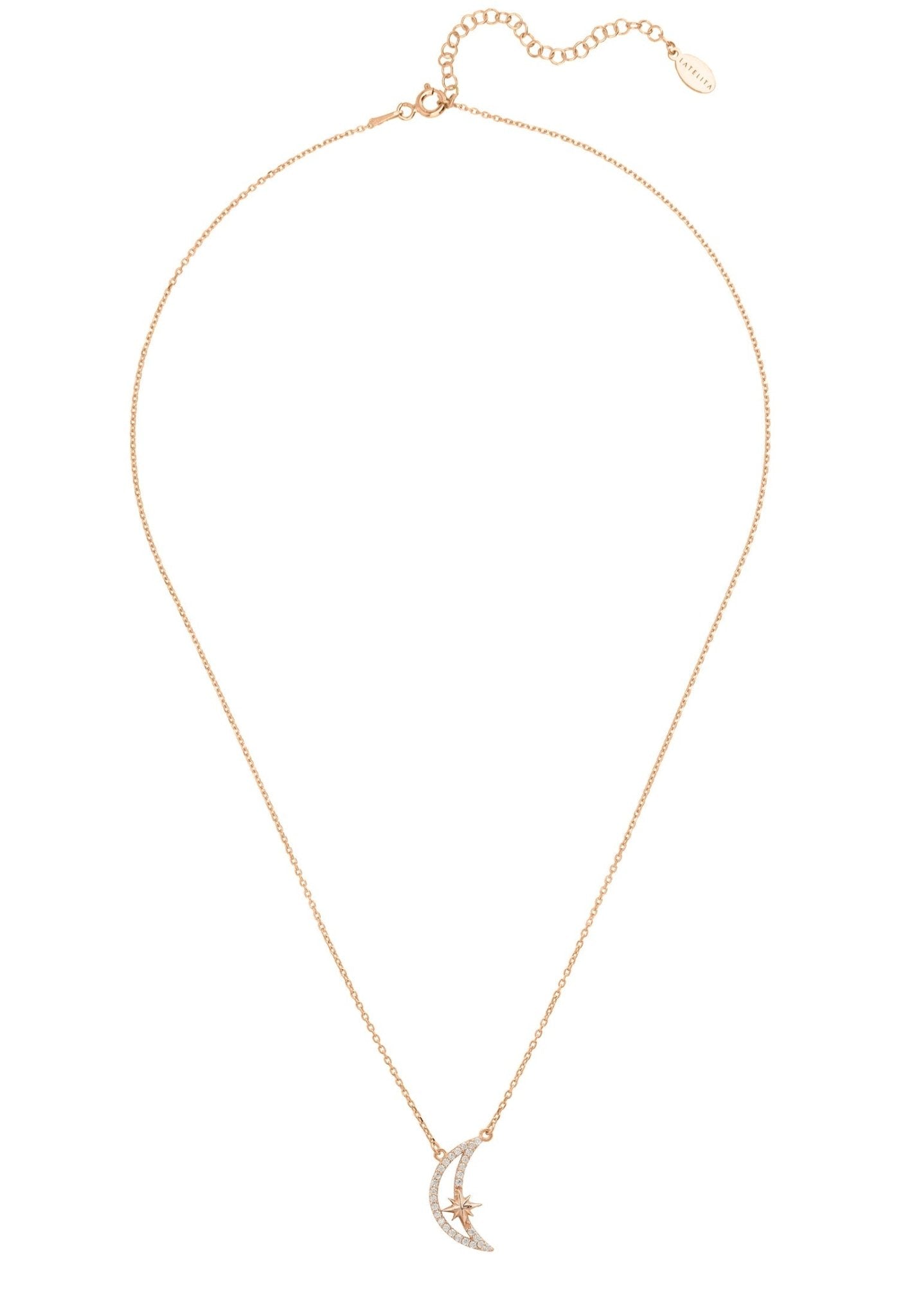 Sparkling Crescent Moon And Star Necklace Rosegold - Allure SocietyNecklaces