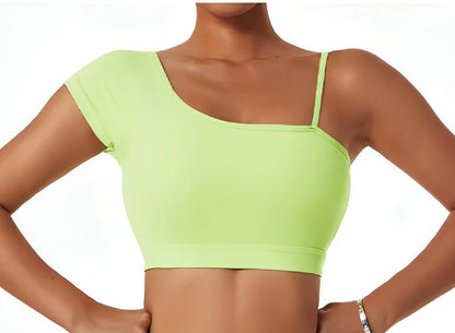 Summer Oblique Shoulder Yoga Clothes Tops - Allure SocietyActivewear Tops