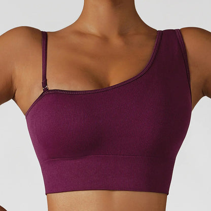 Summer Oblique Shoulder Yoga Clothes Tops - Allure SocietyActivewear Tops