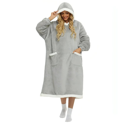 Super Long Flannel Blanket with Sleeves Winter Hoodies - Allure SocietyLoungewear One Piece's