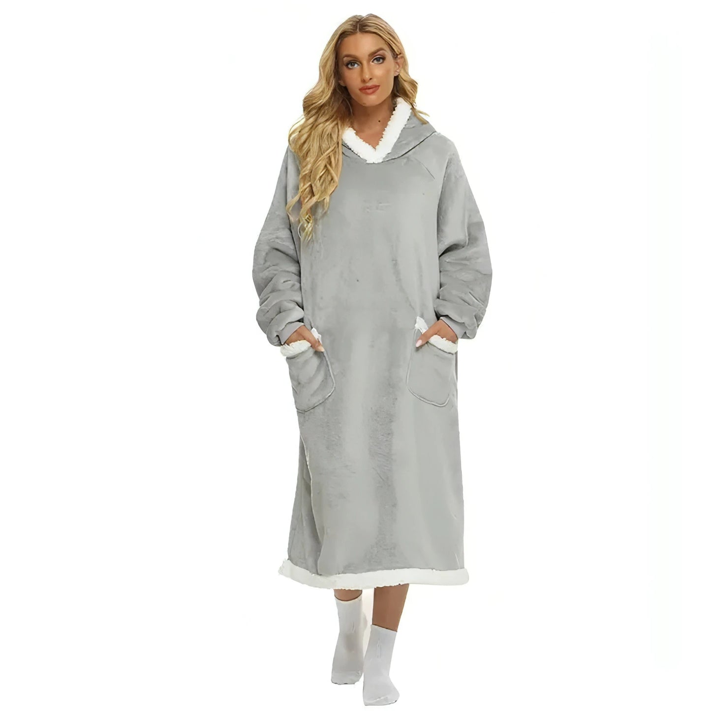 Super Long Flannel Blanket with Sleeves Winter Hoodies - Allure SocietyLoungewear One Piece's