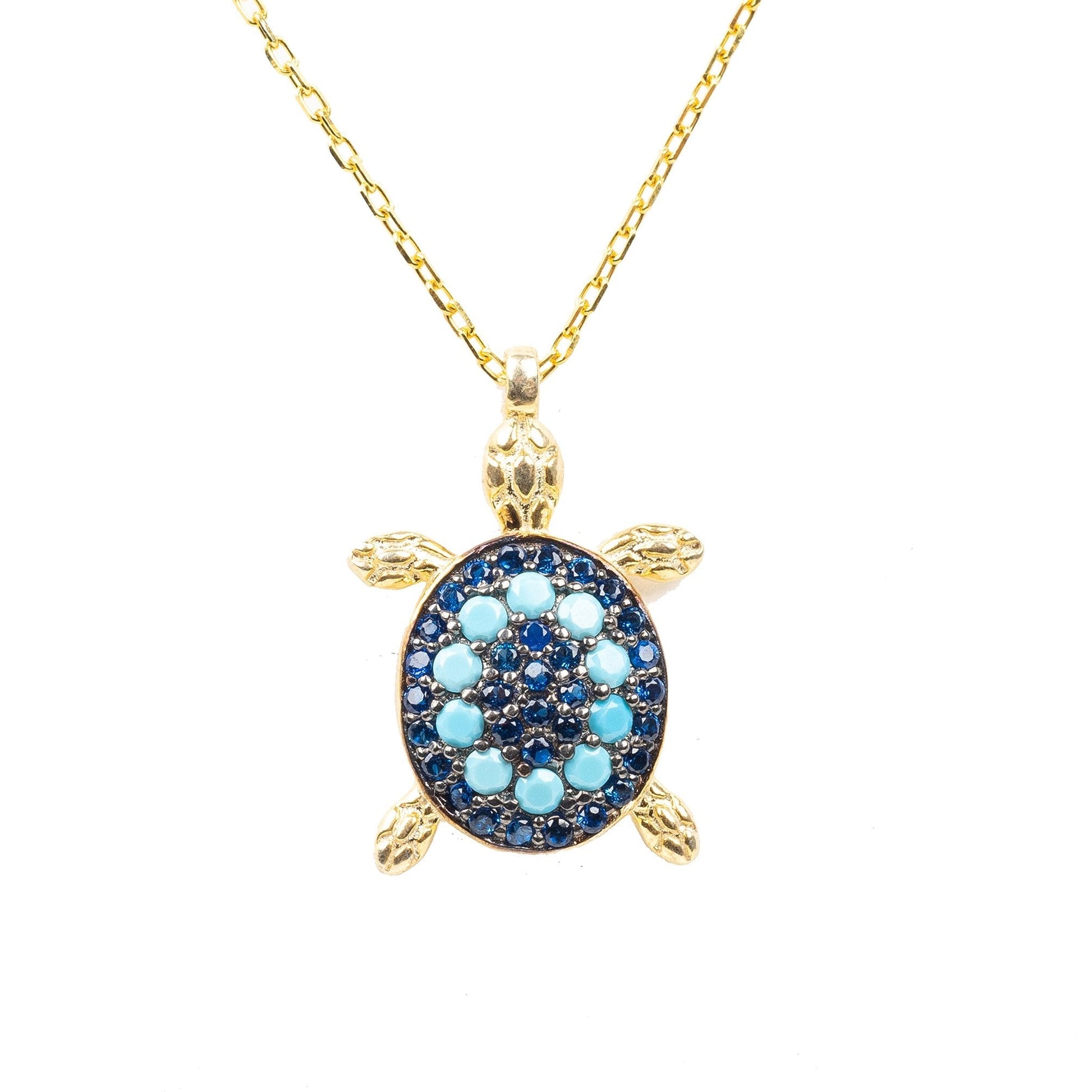 Turtle Turquoise Blue Pendant Necklace Gold - Allure SocietyNecklaces