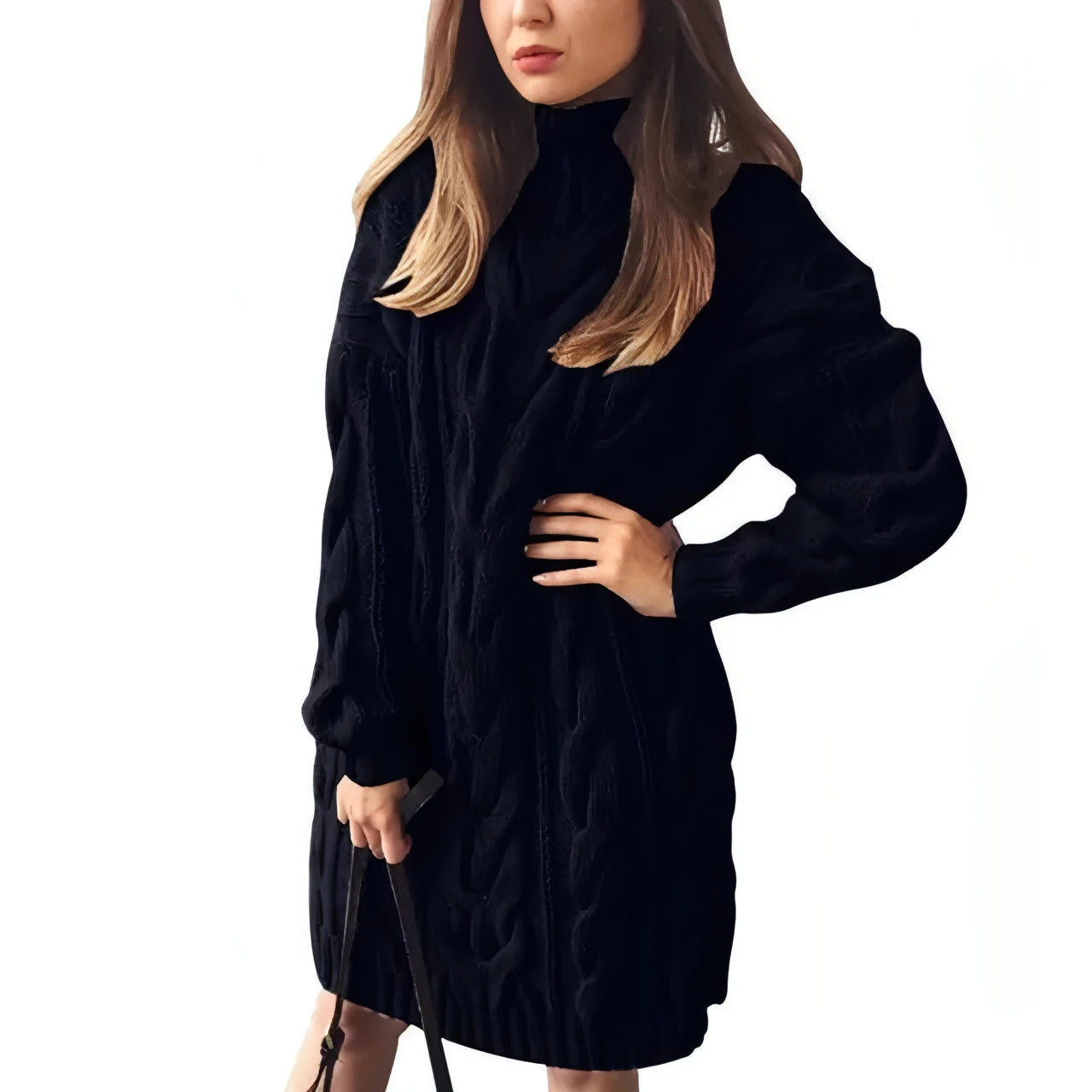 Turtleneck Twist Knitted Sweater Dress - Allure SocietyCasualwear Dresses