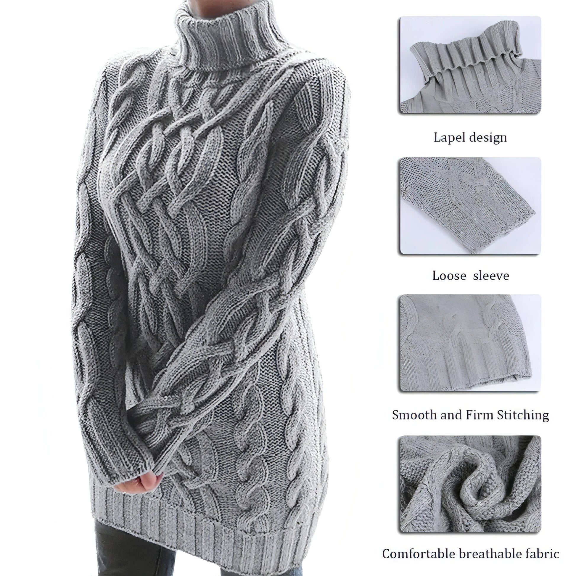 Turtleneck Twist Knitted Sweater Dress - Allure SocietyCasualwear Dresses