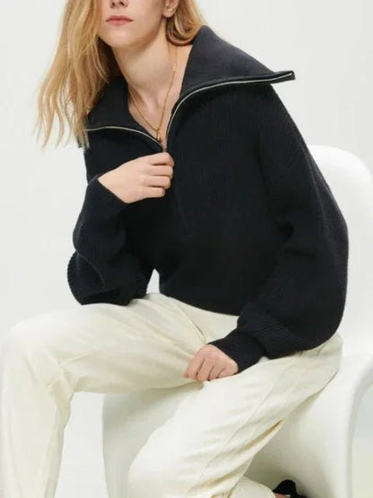 Turtleneck Zipper Sweater - Allure SocietyLoungewear Tops