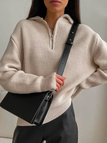 Turtleneck Zipper Sweater - Allure SocietyLoungewear Tops