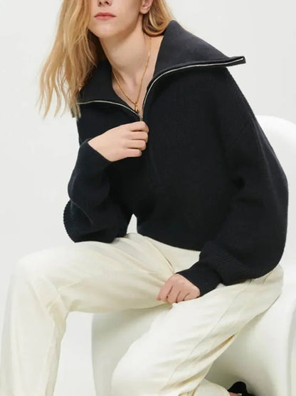 Turtleneck Zipper Sweater - Allure SocietyLoungewear Tops