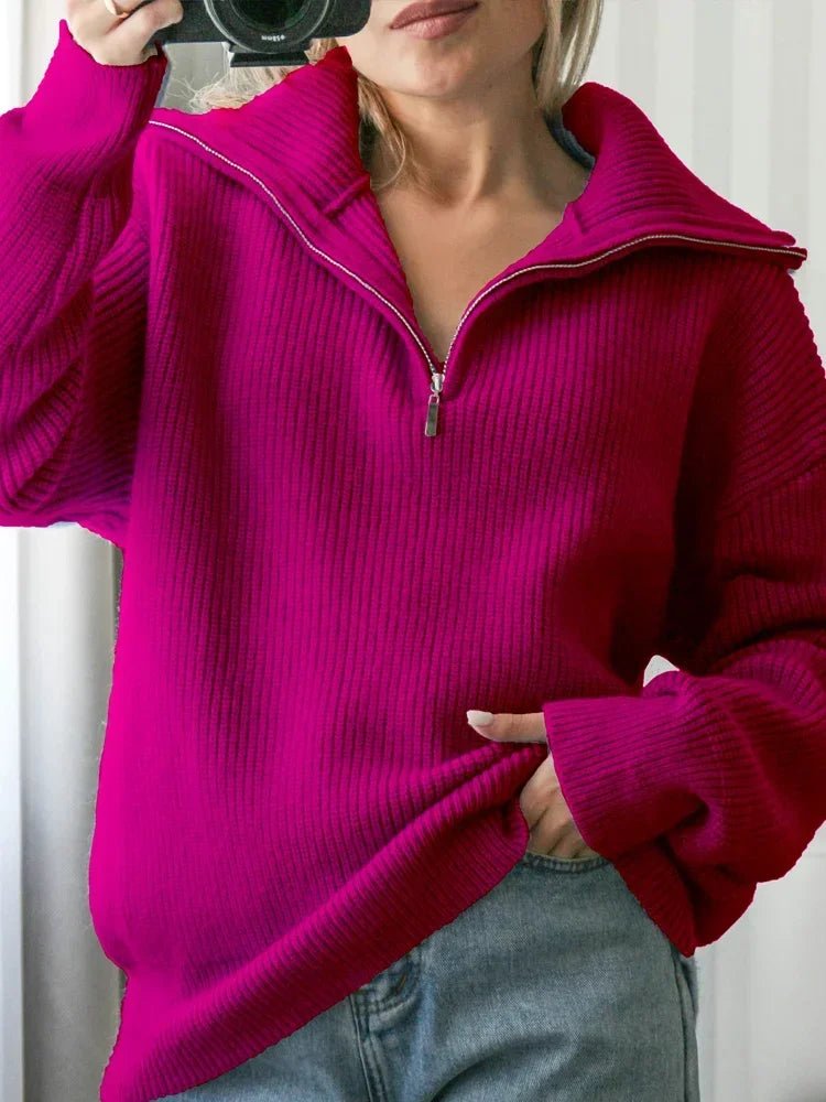 Turtleneck Zipper Sweater - Allure SocietyLoungewear Tops