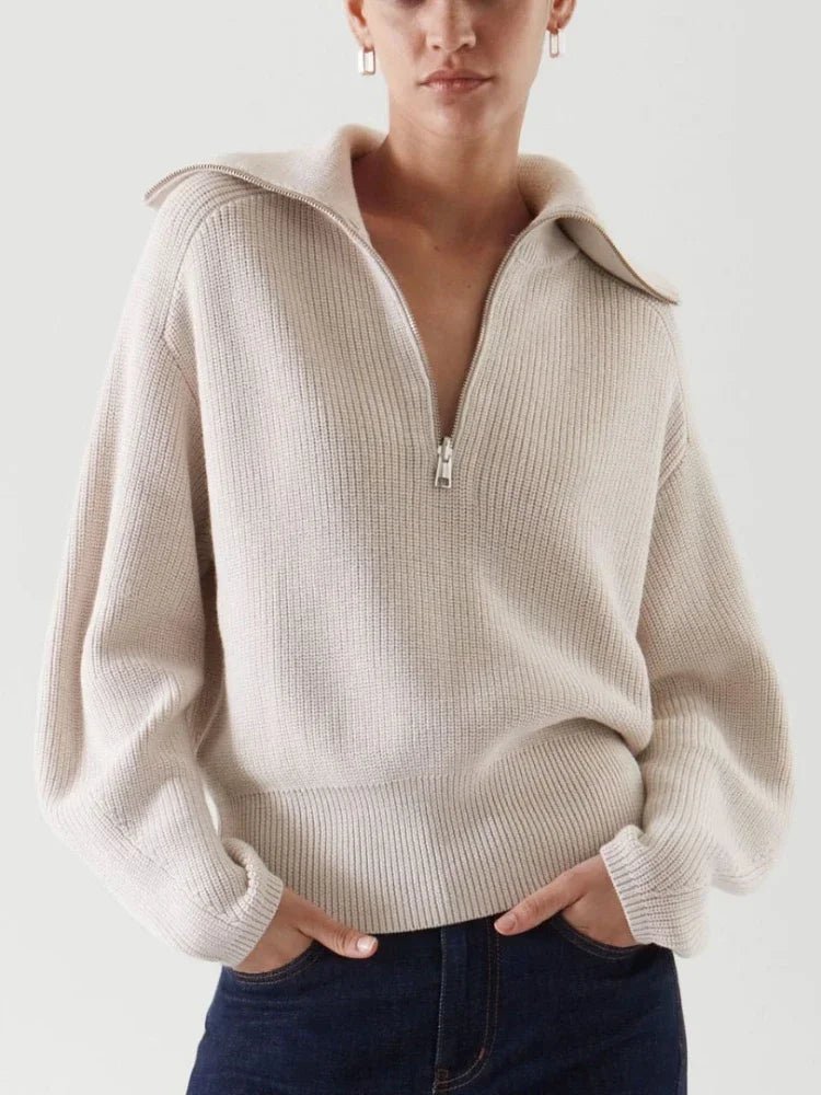 Turtleneck Zipper Sweater - Allure SocietyLoungewear Tops