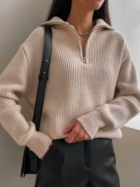 Turtleneck Zipper Sweater - Allure SocietyLoungewear Tops