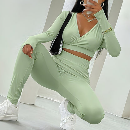 V - neck Solid Tight - fitting Trousers Suit - Allure SocietyCasualwear Sets