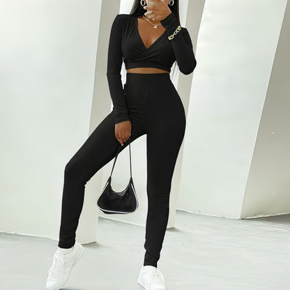 V - neck Solid Tight - fitting Trousers Suit - Allure SocietyCasualwear Sets