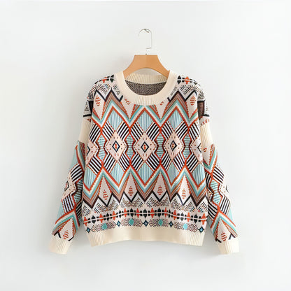 Vintage Retro Geometric Knitted Pullover Sweater - Allure SocietyLoungewear Tops