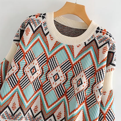 Vintage Retro Geometric Knitted Pullover Sweater - Allure SocietyLoungewear Tops