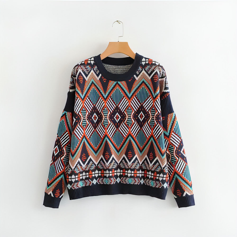 Vintage Retro Geometric Knitted Pullover Sweater - Allure SocietyLoungewear Tops