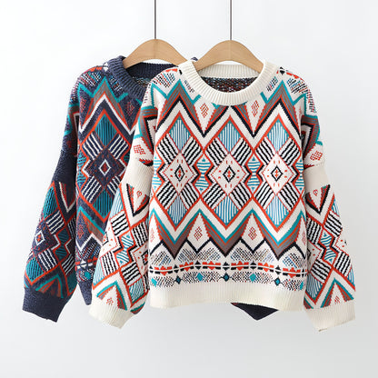 Vintage Retro Geometric Knitted Pullover Sweater - Allure SocietyLoungewear Tops