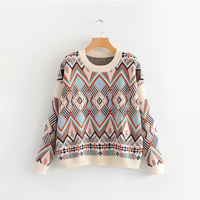 Vintage Retro Geometric Knitted Pullover Sweater - Allure SocietyLoungewear Tops