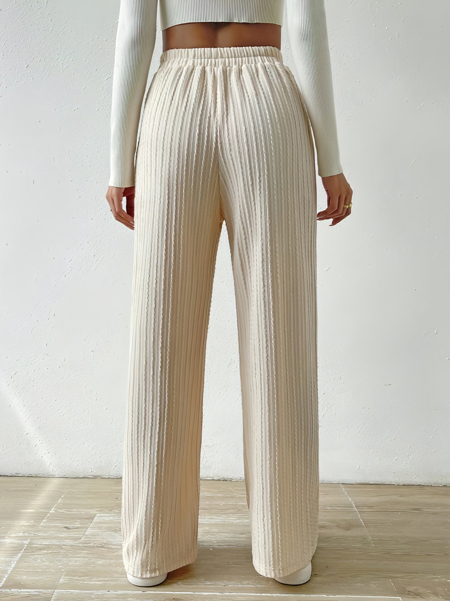 Waist Tie Texture Knitted Wide Leg Pants - Allure SocietyLoungewear Pants