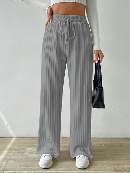 Waist Tie Texture Knitted Wide Leg Pants - Allure SocietyLoungewear Pants