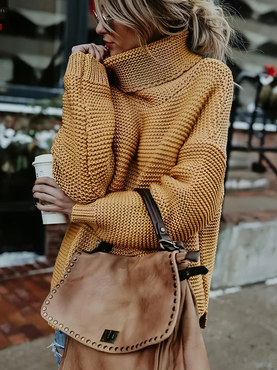 Warm Knitted Turtleneck Sweater - Allure SocietyLoungewear Tops