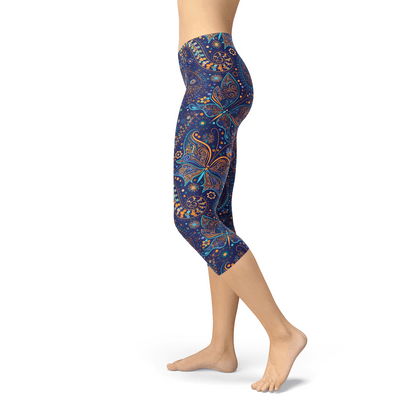 Womens Paisley Butterfly Capri Leggings - Allure SocietyActivewear Pants